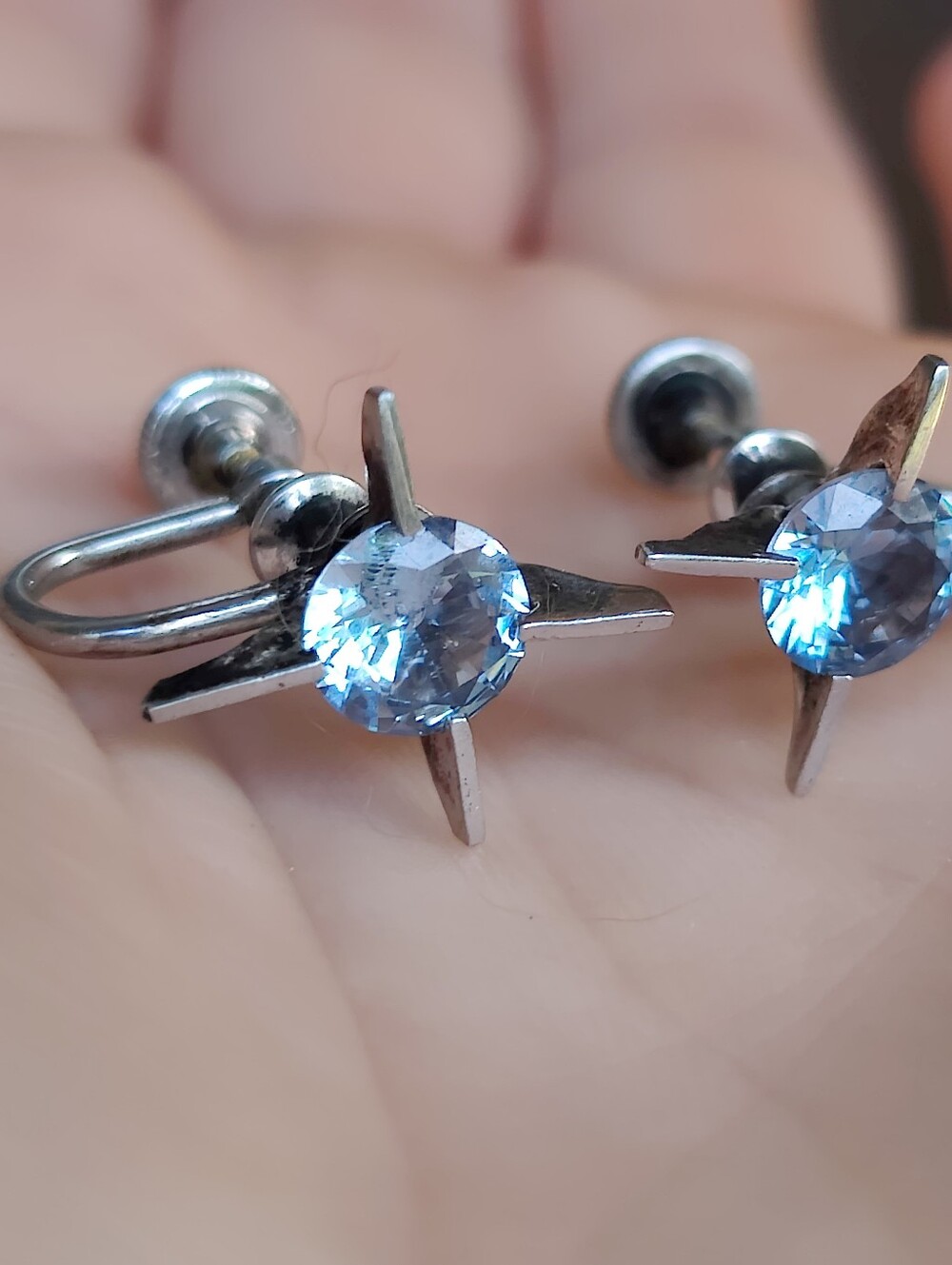 Antique Sterling CT Blue Topaz Earrings - Picture 4 of 6